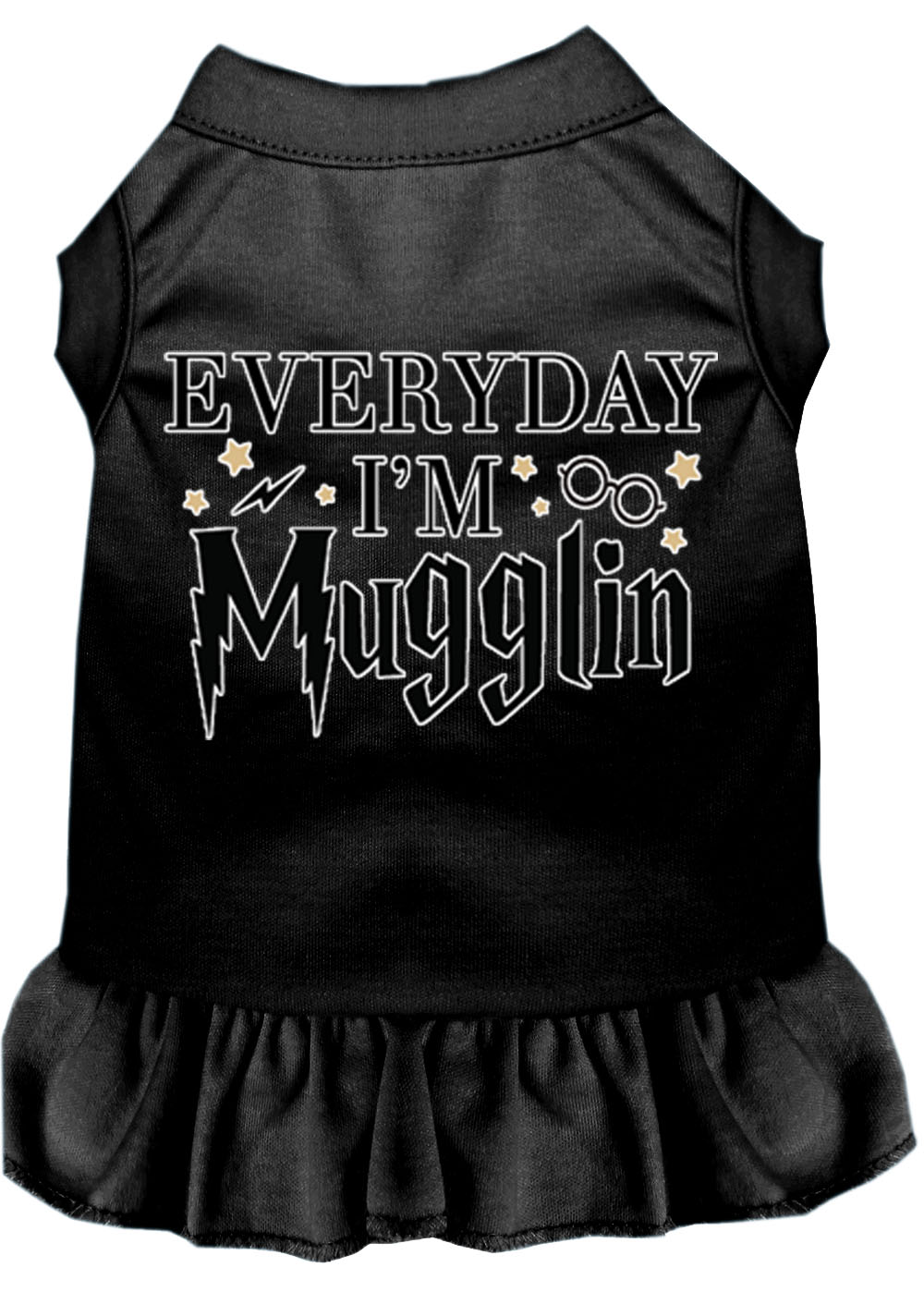 Everyday I'm Mugglin Screen Print Dog Dress Black Sm